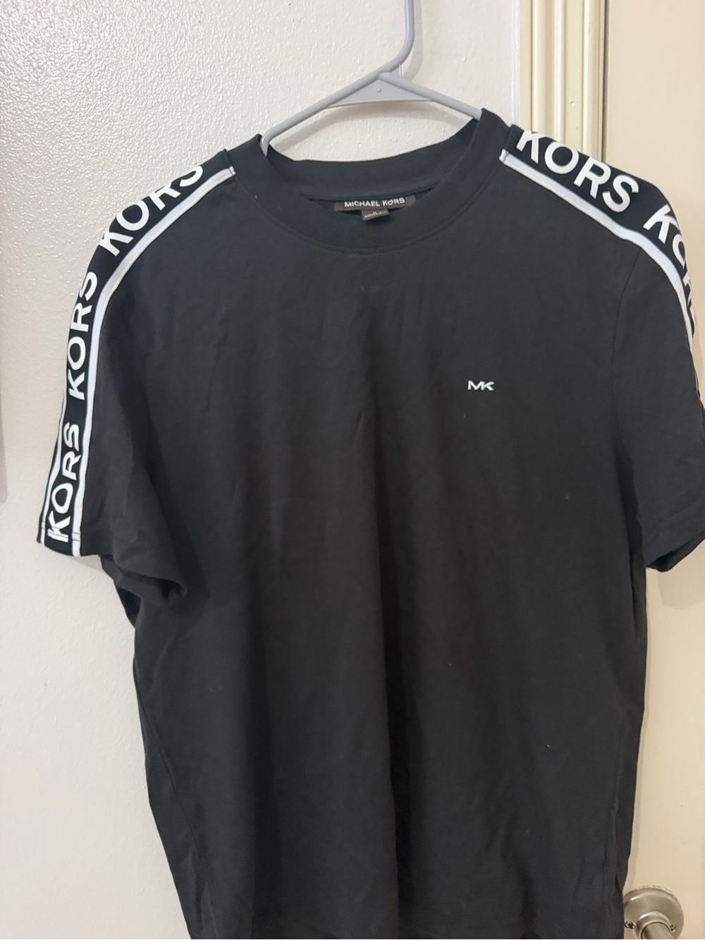 Michael Kors Black Crewneck Tee with White Logo Shoulder Trim